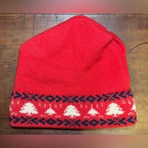 Vtg Maureen of the Mews Winter Ski Hat Red Knit Pine Tree Logo Conway Center NH